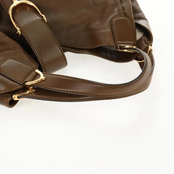 GUCCI Horsebit Shoulder Bag Leather Khaki Auth ep11163 - Picture 8 of 16